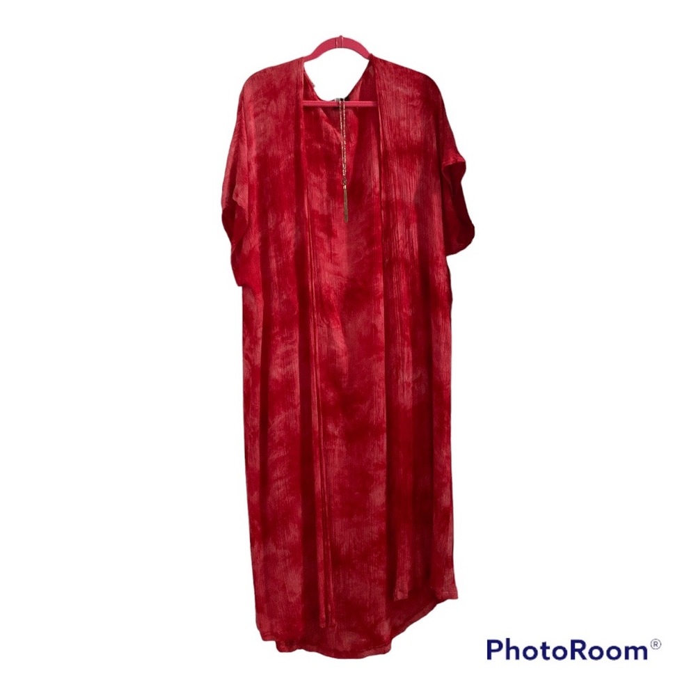 Lulu’s one size pink and red tie dyed sleeveless rayon kimono coverup duster